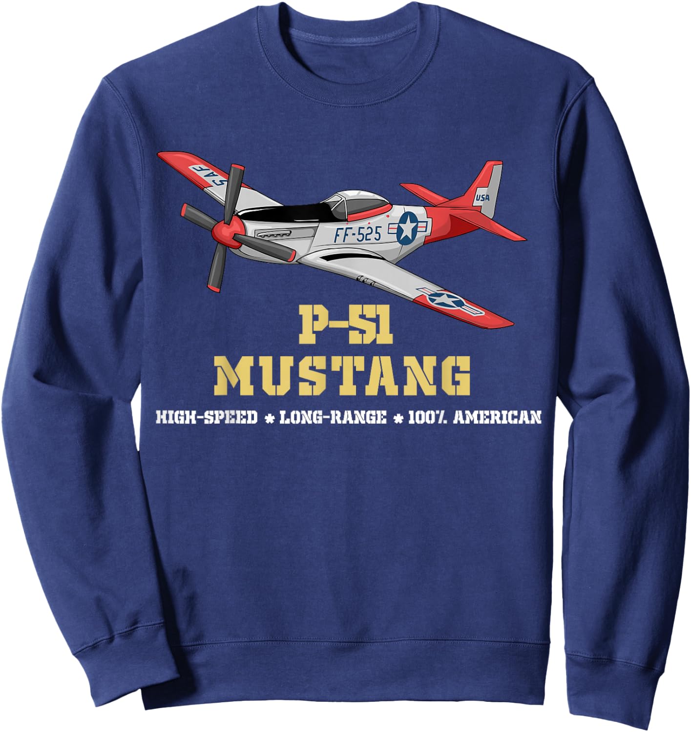 P-51 Mustang World War II Fighter Bomber Sweatshirt - Sweatshirt | Navy