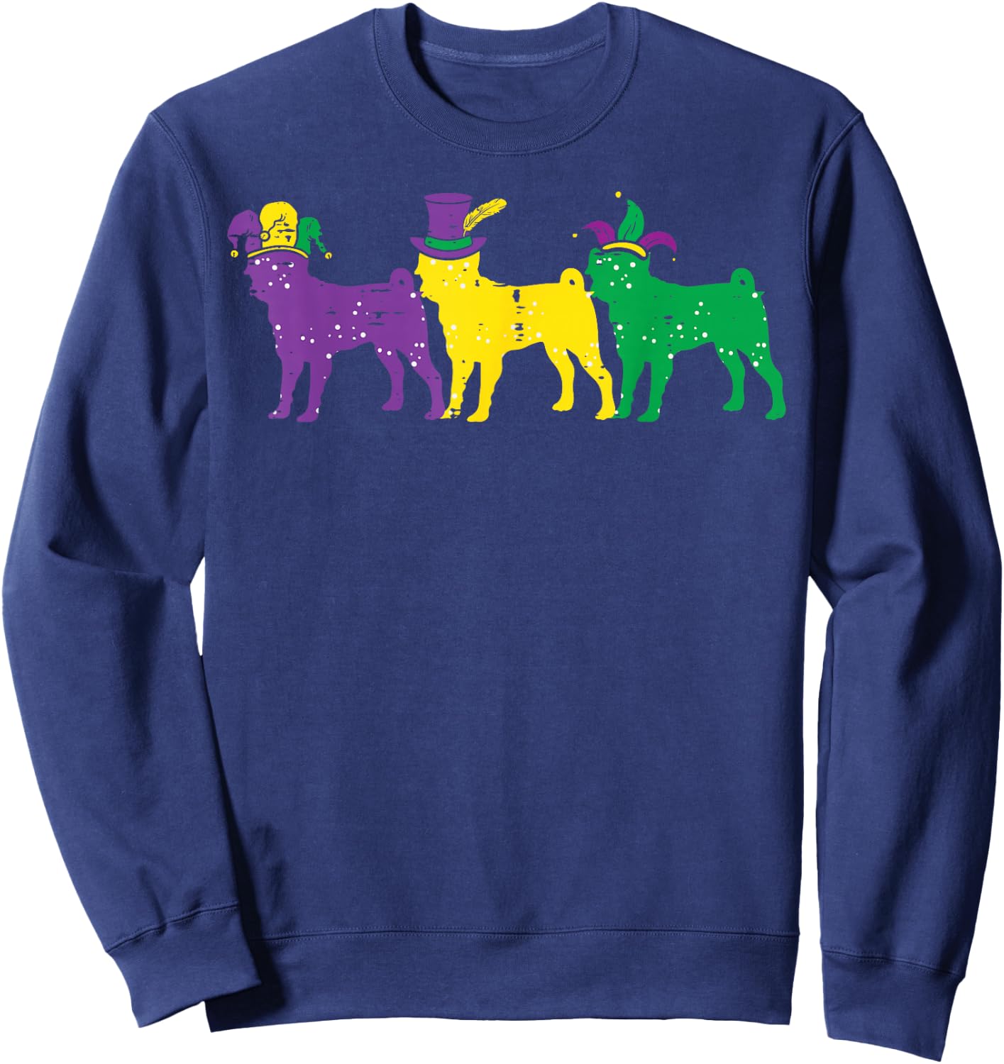 Pug Dogs Purple Yellow Louisiana Mardi Gras Women Men Kids Sweatshirt - Sweatshirt | Navy