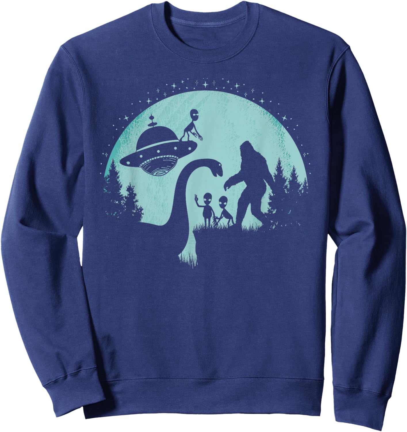 Bigfoot Loch Ness Monster Nessie Sasquatch UFOs Funny Aliens Sweatshirt - Sweatshirt | Navy