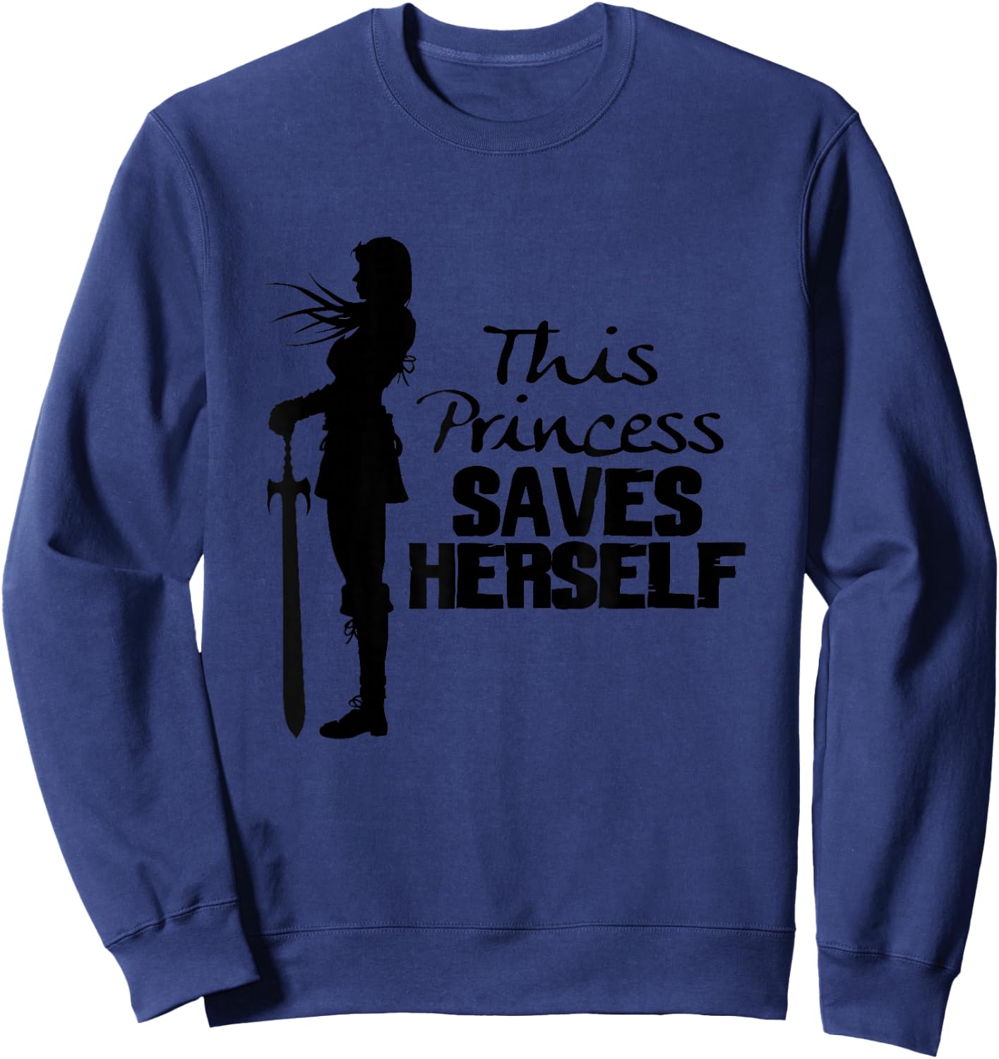 This Princess Saves Herself Bookish Fairy Tale Feminist Sweatshirt - Sweatshirt | Navy