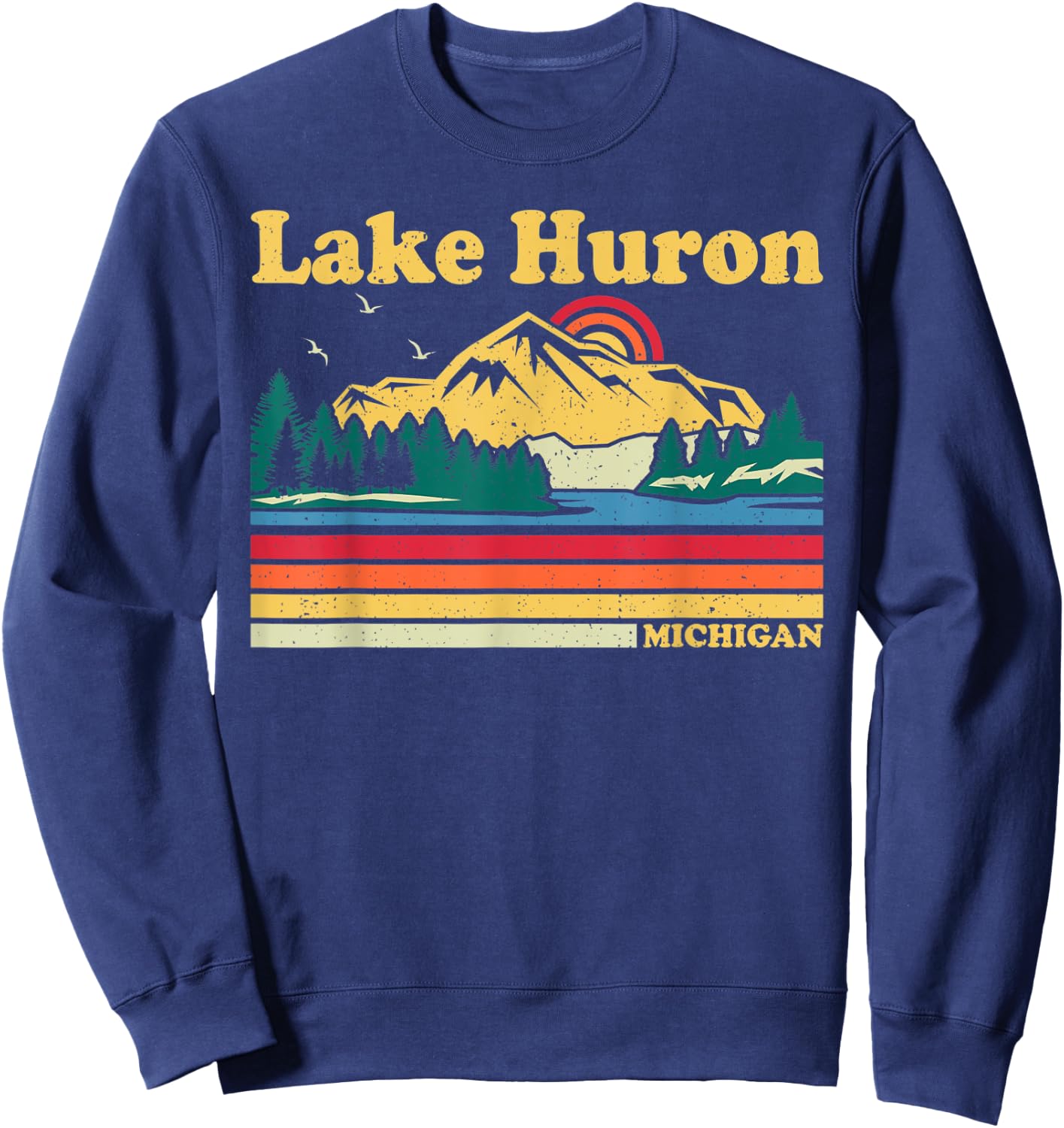 Vintage Retro Family Vacation Michigan Huron Lake Sweatshirt - Sweatshirt | Navy
