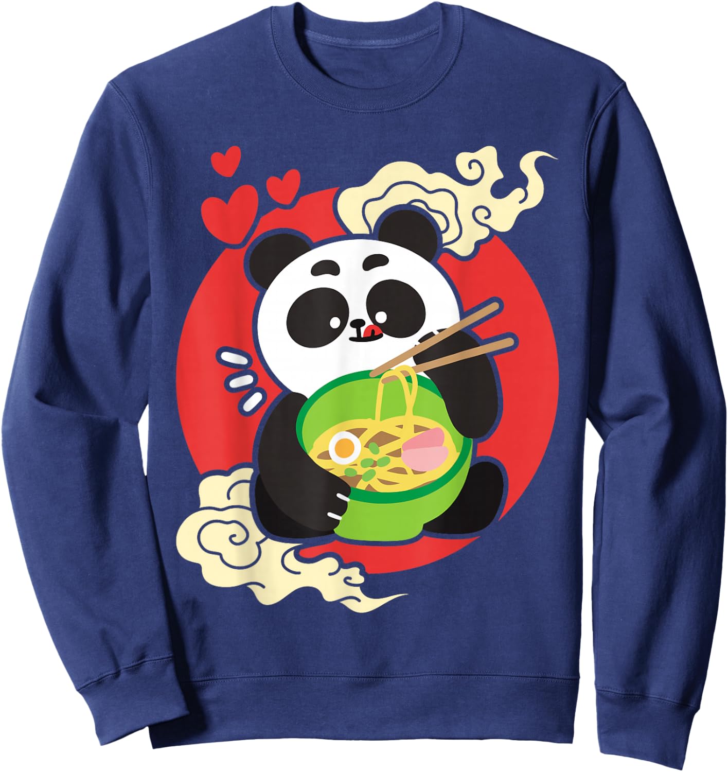 Kawaii Cute Eating Panda Japanese Ramen Noodles Sweatshirt - Sweatshirt | Navy