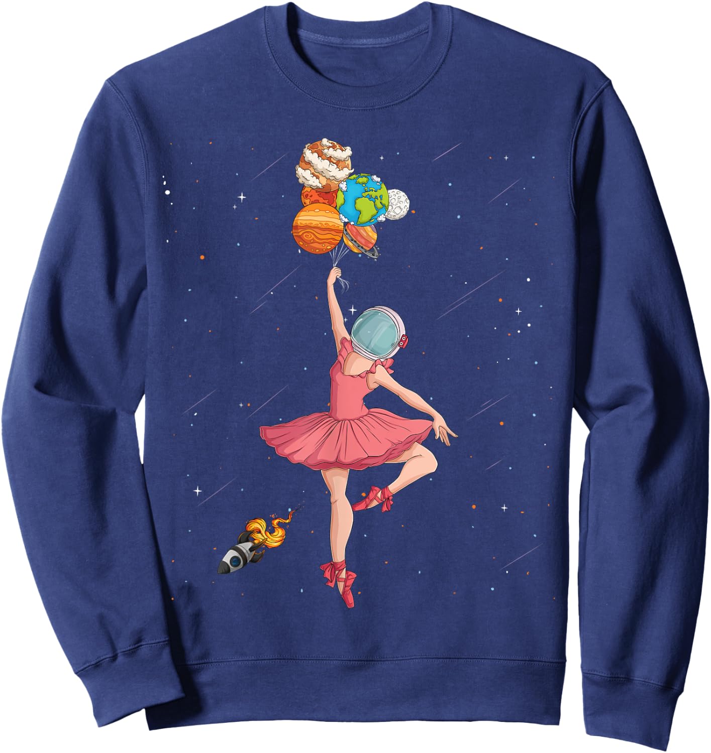 Ballerina Planets Outer Space Astronaut Solar System Girls Sweatshirt - Sweatshirt | Navy