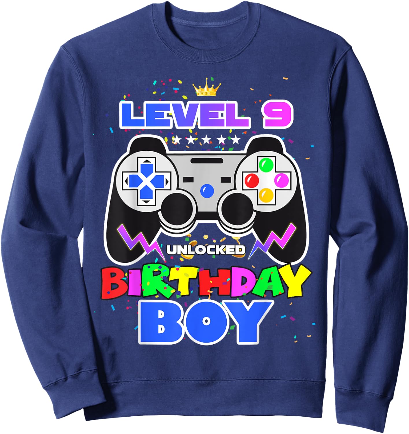 Level 9 Unlocked 9th Birthday Gamer Birthday Boy Video Game Sweatshirt - Sweatshirt | Navy