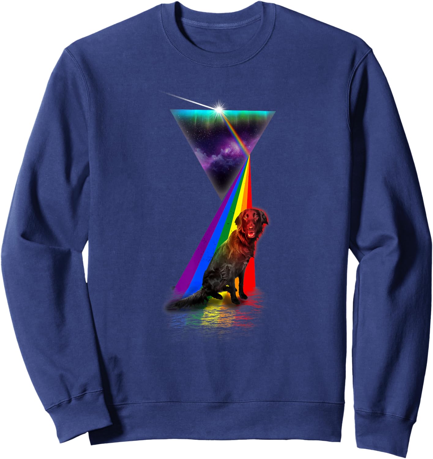 Vintage Retro Prism Flat-Coated Retriever Sweatshirt - Sweatshirt | Navy