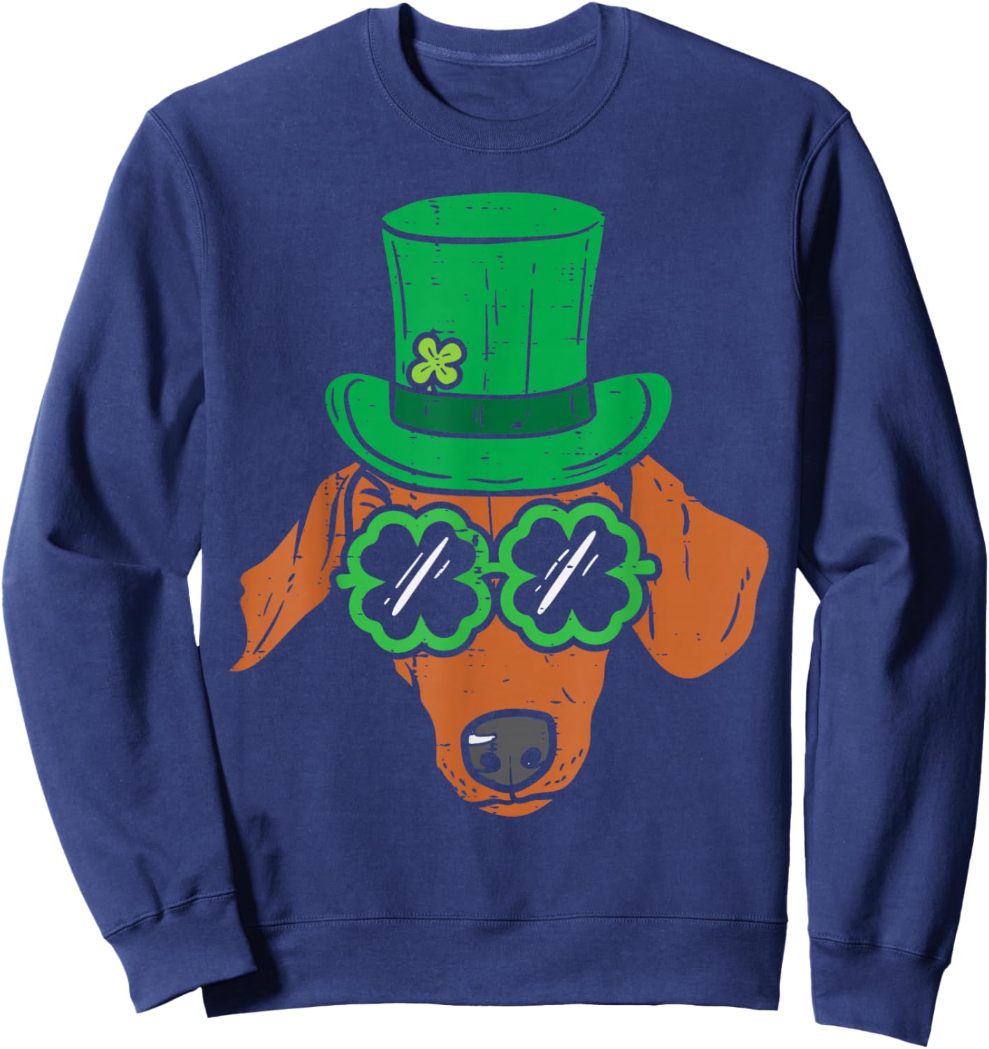 Leprechaun Dachshund Clover Glasses St Patricks Day Dog Gift Sweatshirt - Sweatshirt | Navy