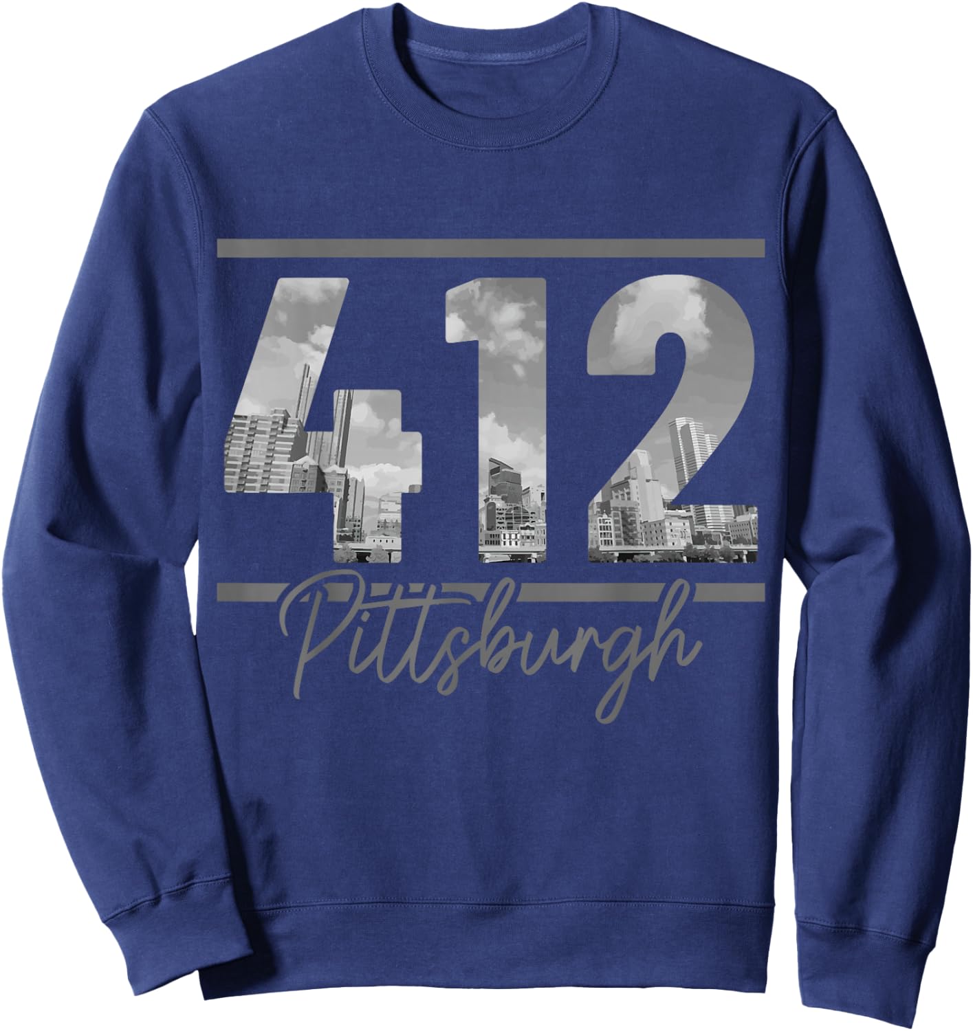 Pittsburgh 412 Area Code Skyline Pennsylvania Vintage Sweatshirt - Sweatshirt | Navy