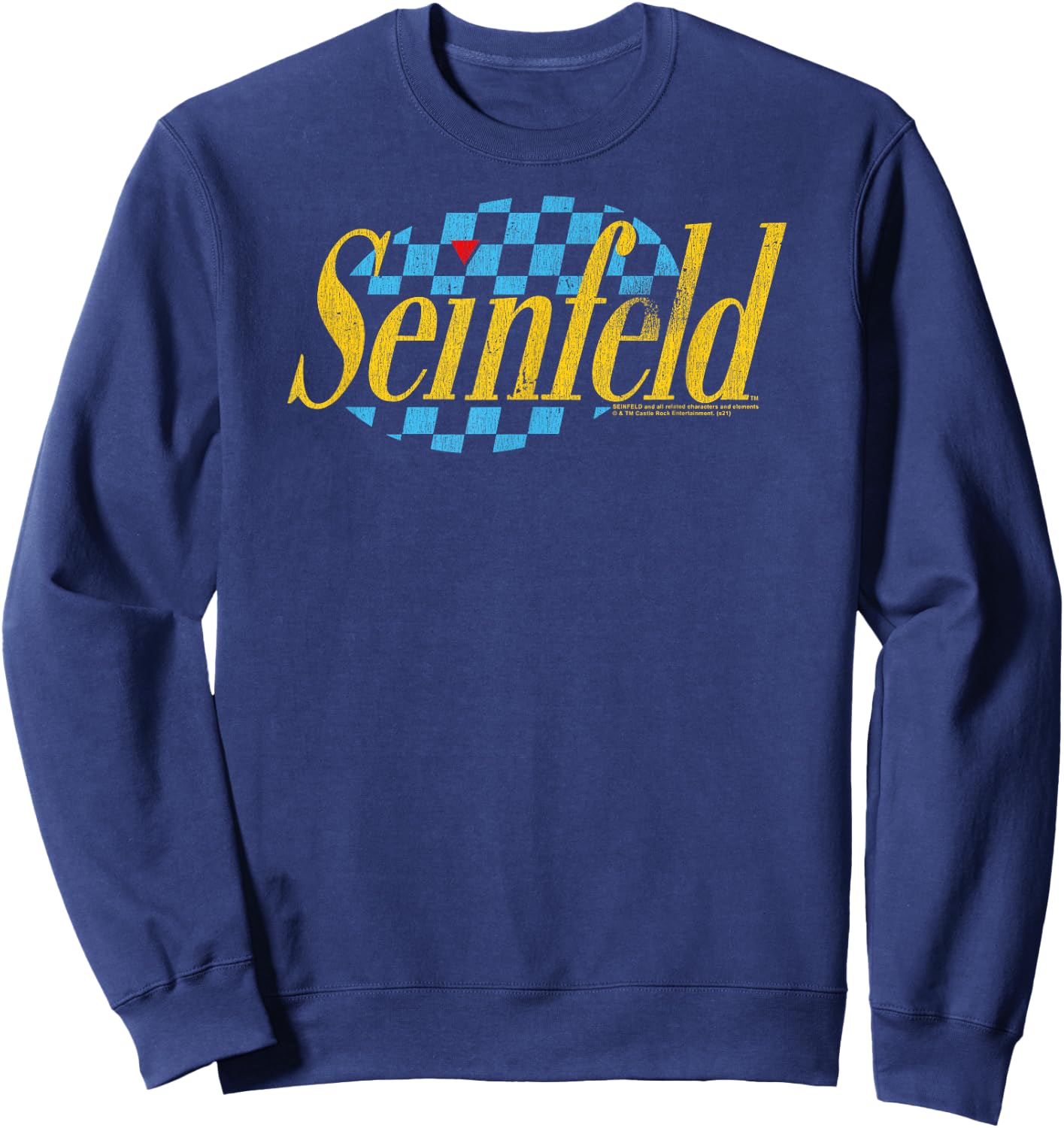 Seinfeld Checkered Logo Retro 90's TV Show Sweatshirt - Sweatshirt | Navy