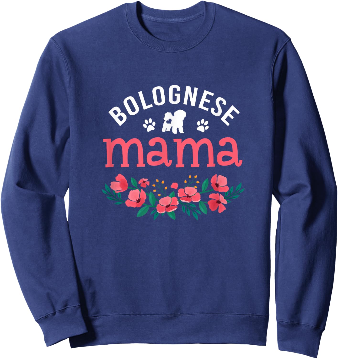 Floral Bolognese Dog Mama Gifts Dog Mom Christmas Sweatshirt - Sweatshirt | Navy