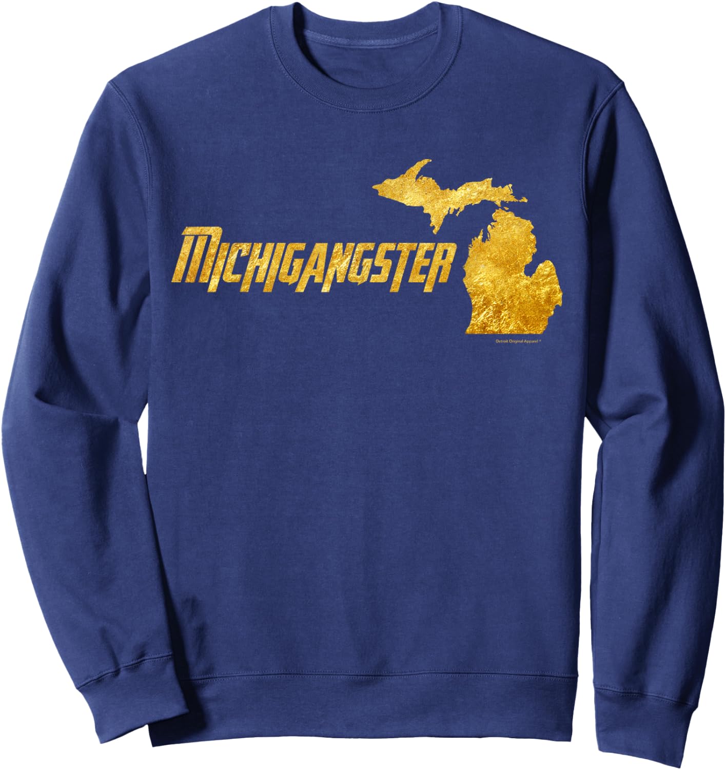 Michigangster Gold Detroit Michigan Midwest Mitten Sweatshirt - Sweatshirt | Navy