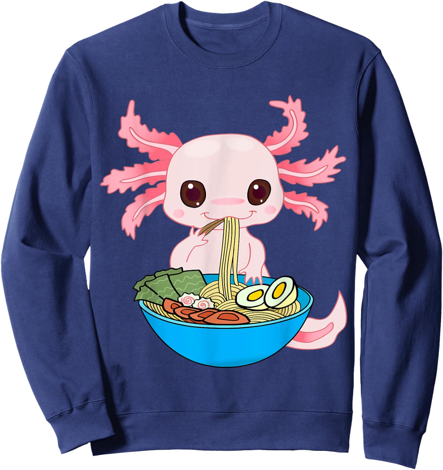 Kawaii Axolotl Eating Ramen Noodles Anime Kids Girls Teens Sweatshirt - Sweatshirt | Navy