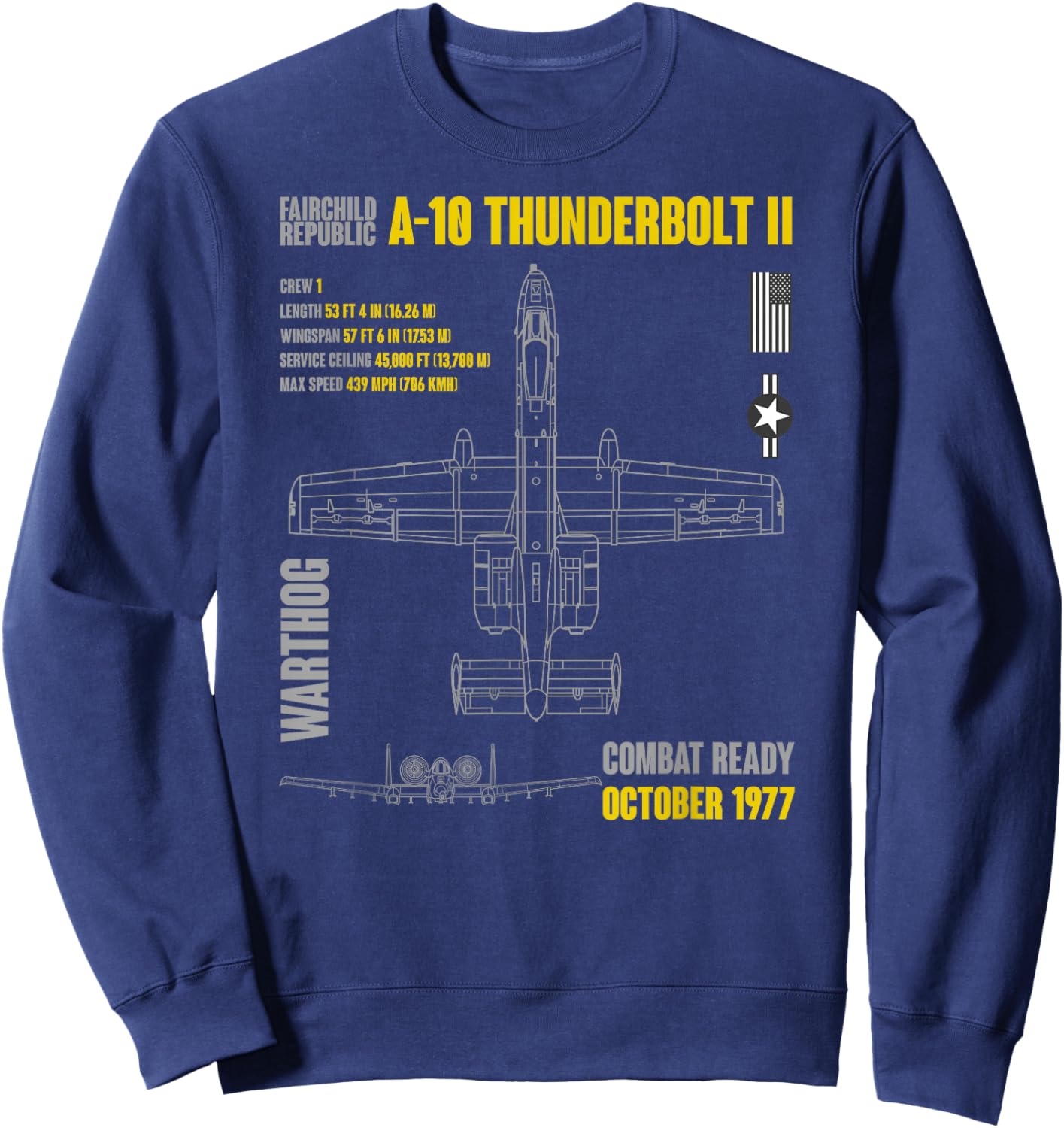 Military Aircraft A-10 Thunderbolt II Warthog USAF Small Sweatshirt - Sweatshirt | Navy