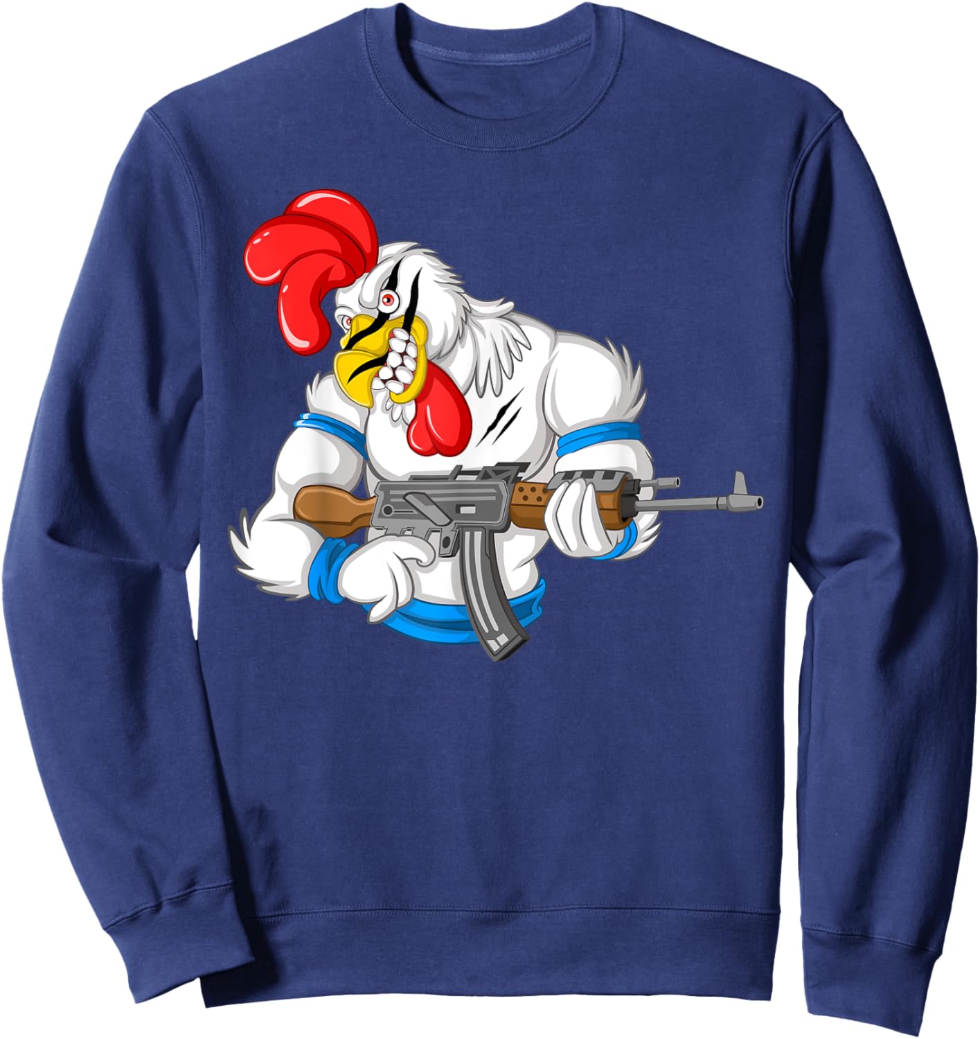 Angry Chicken Cartoon Weapon | Rooster Funny Gun Farmer Gift Sweatshirt - Sweatshirt | Navy