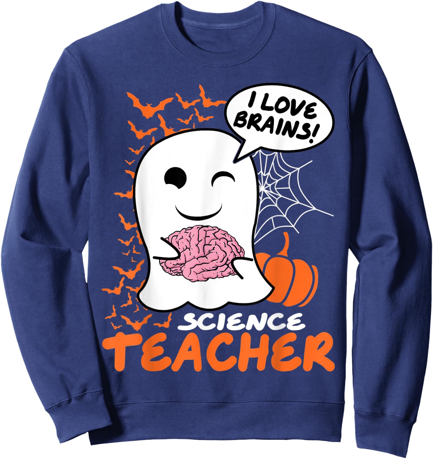 Science Teacher Cute Ghost Halloween Teacher Men Women Sweatshirt - Sweatshirt | Navy
