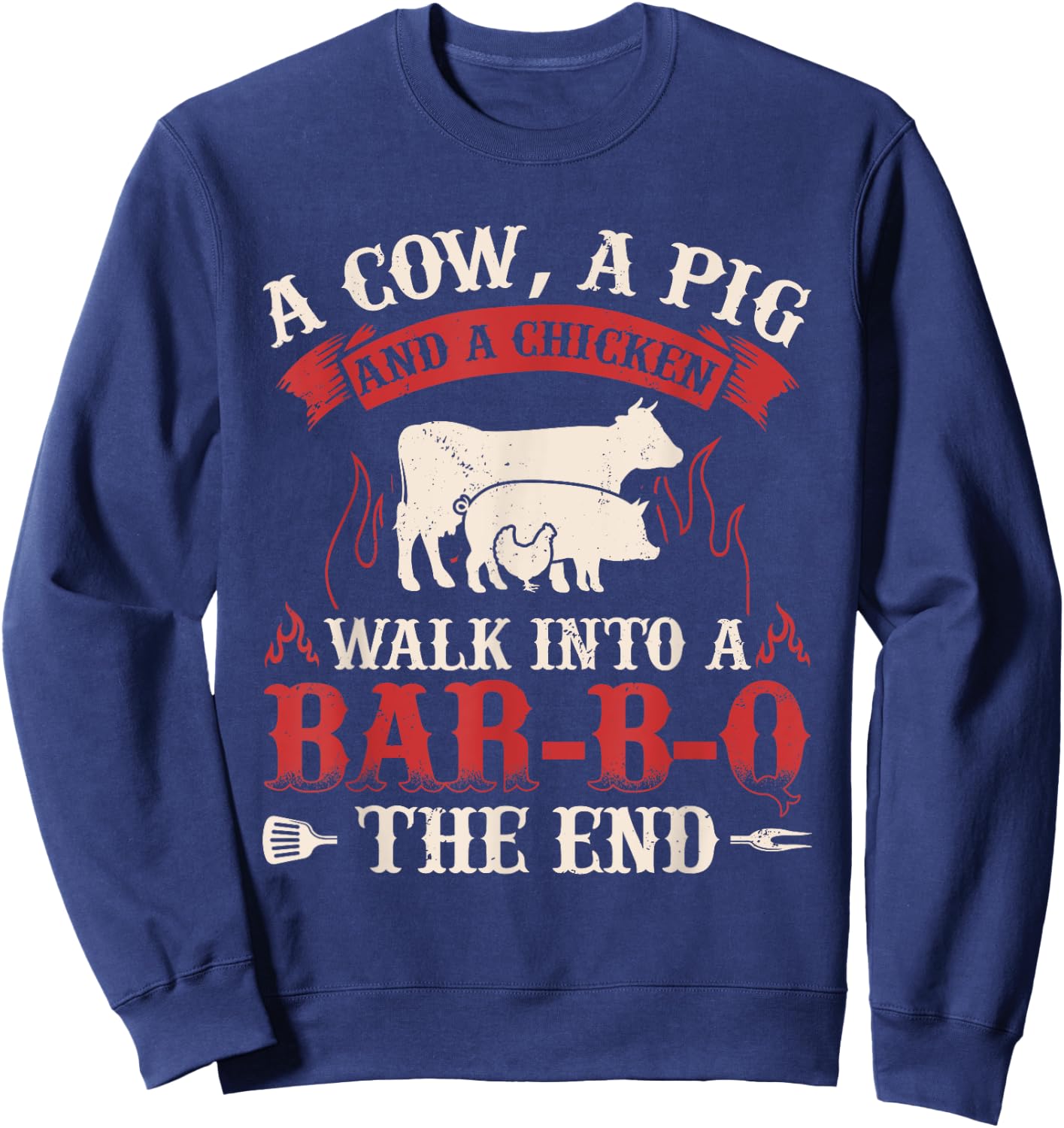 Funny Barbecue Cow Pig Chicken Graphic Meat Smoking BBQ Sweatshirt - Sweatshirt | Navy