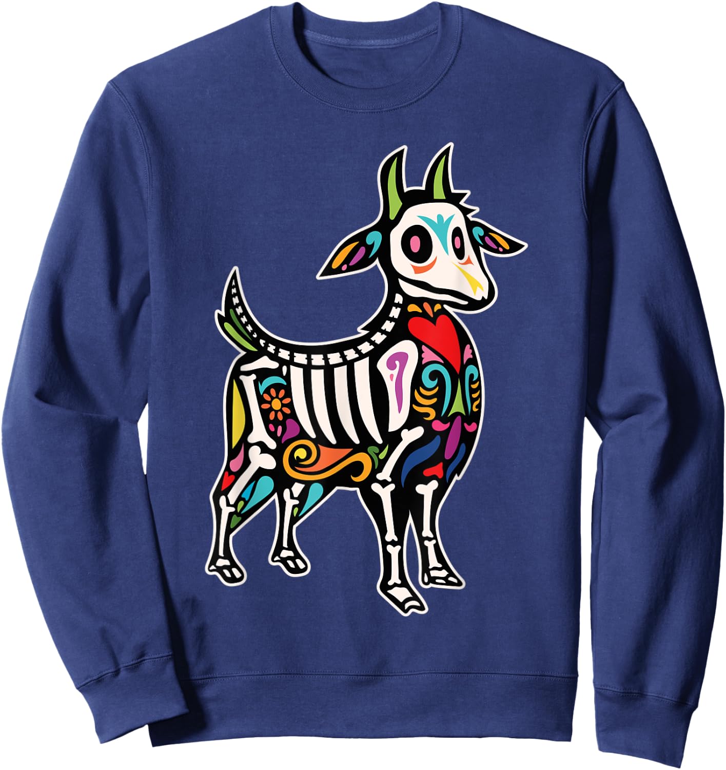 Goat Sugar Skull Mexican Day of the Dead Dia De Muertos Sweatshirt - Sweatshirt | Navy