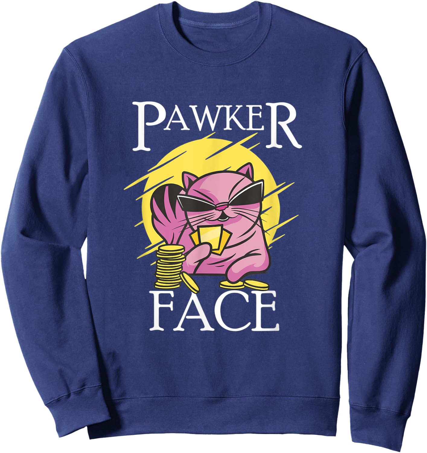 Pawker Face Poker Face - Cat Plays Poker Sweatshirt - Sweatshirt | Navy