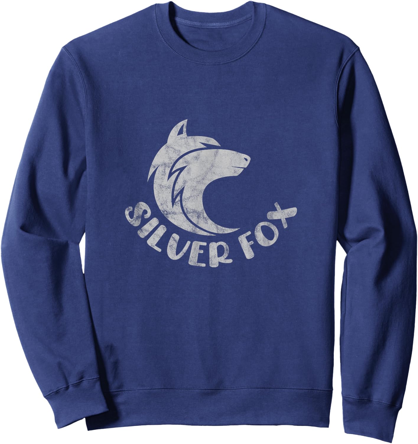 Silver Fox Foxes Forest Animal Distressed Look Sweatshirt - Sweatshirt | Navy