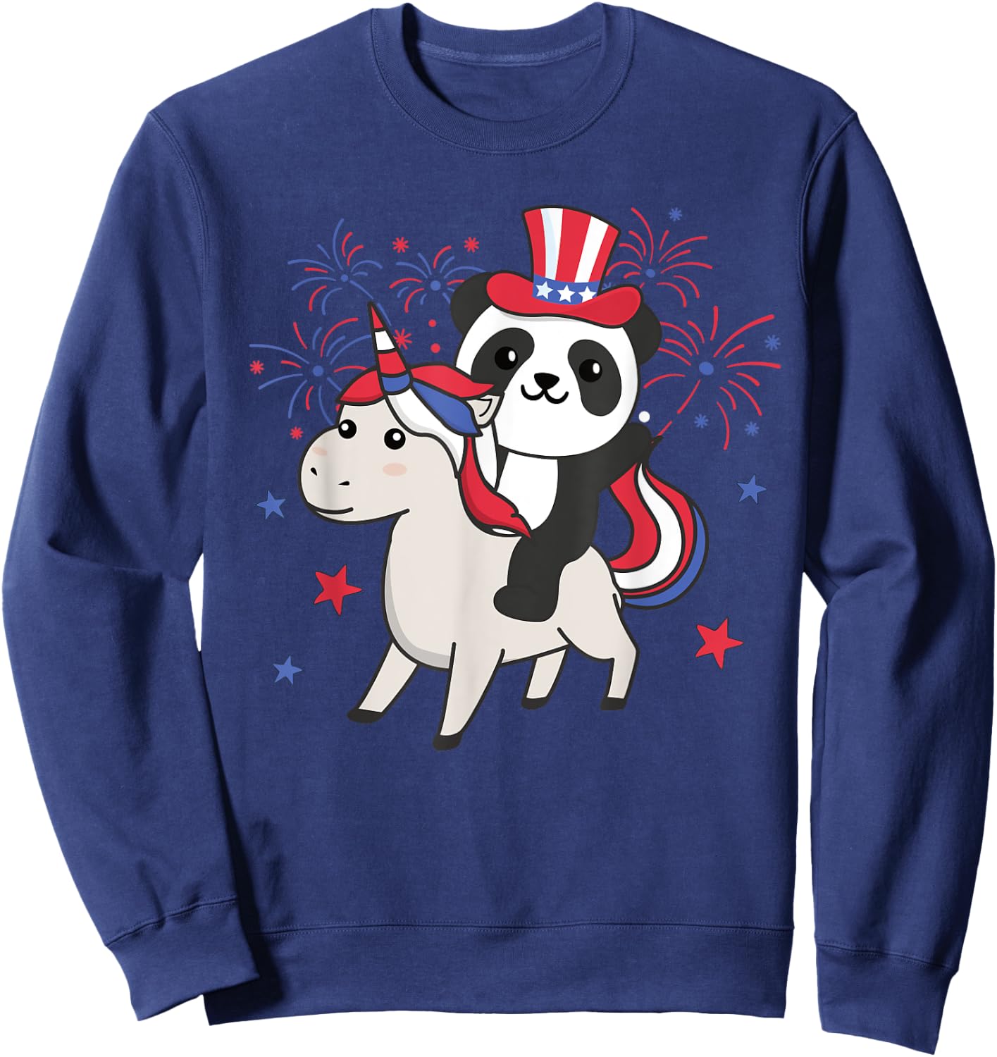 Panda With Unicorn For The Fourth Of July Fireworks For Kids Sweatshirt - Sweatshirt | Navy
