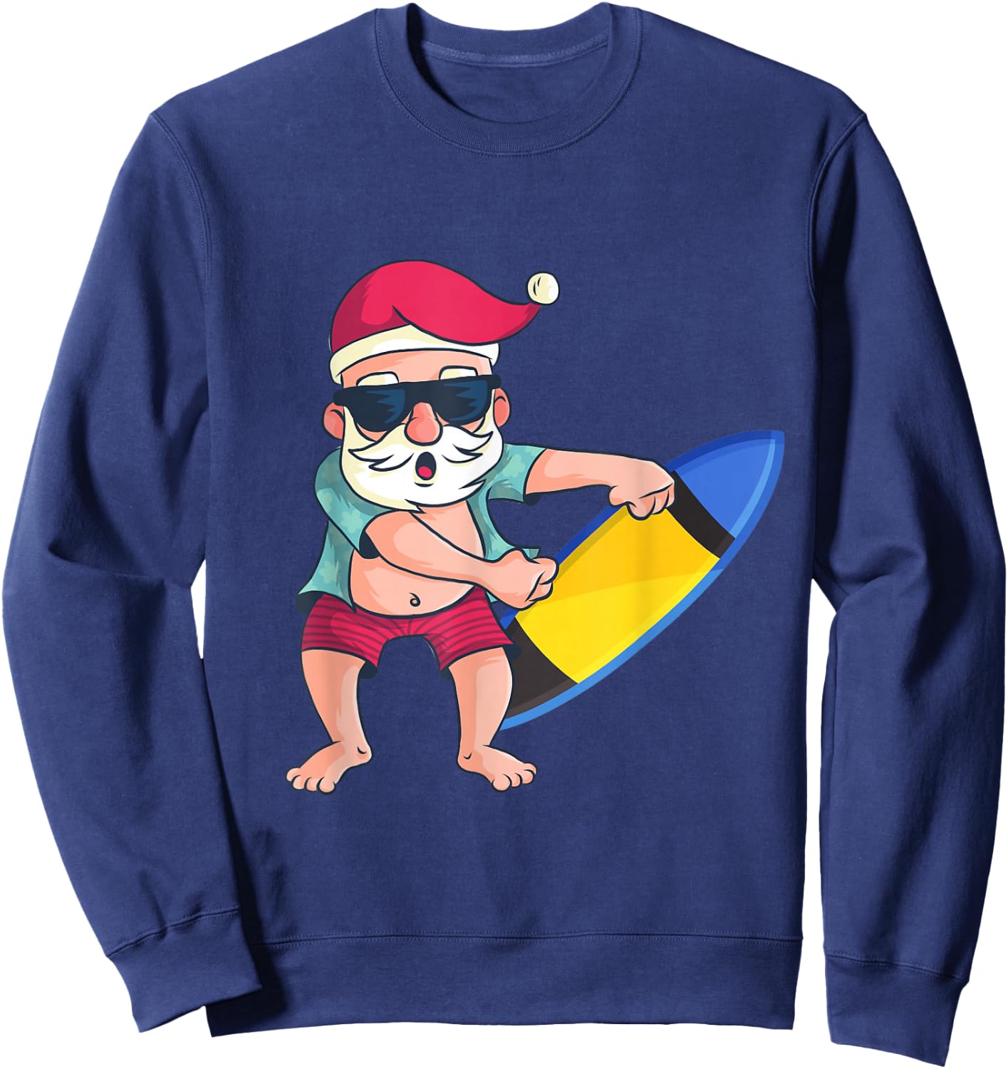 Santa Surfboard Christmas In July Xmas Tropical Surfing Sweatshirt - Sweatshirt | Navy