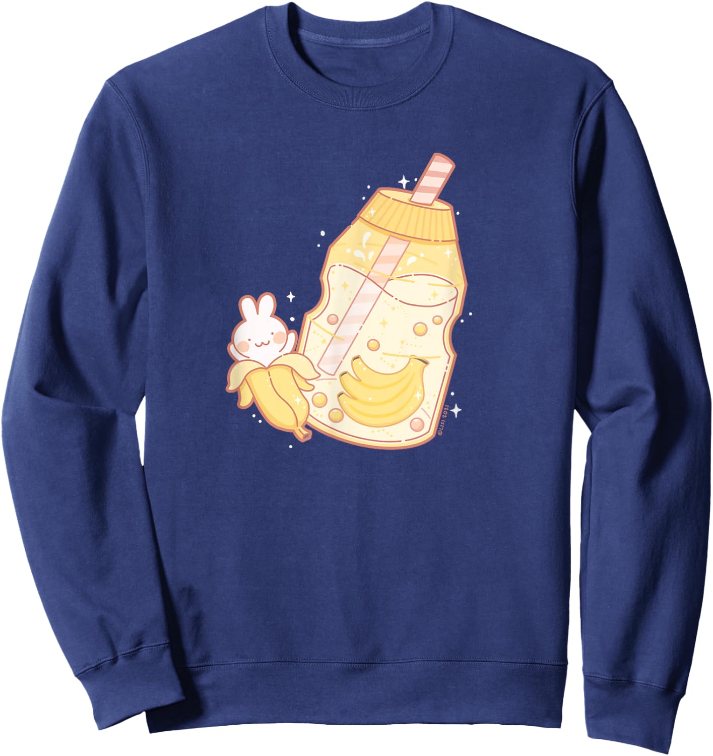Banana Milk Drink Cute Bunny Kawaii Aesthetic Sweatshirt - Sweatshirt | Navy