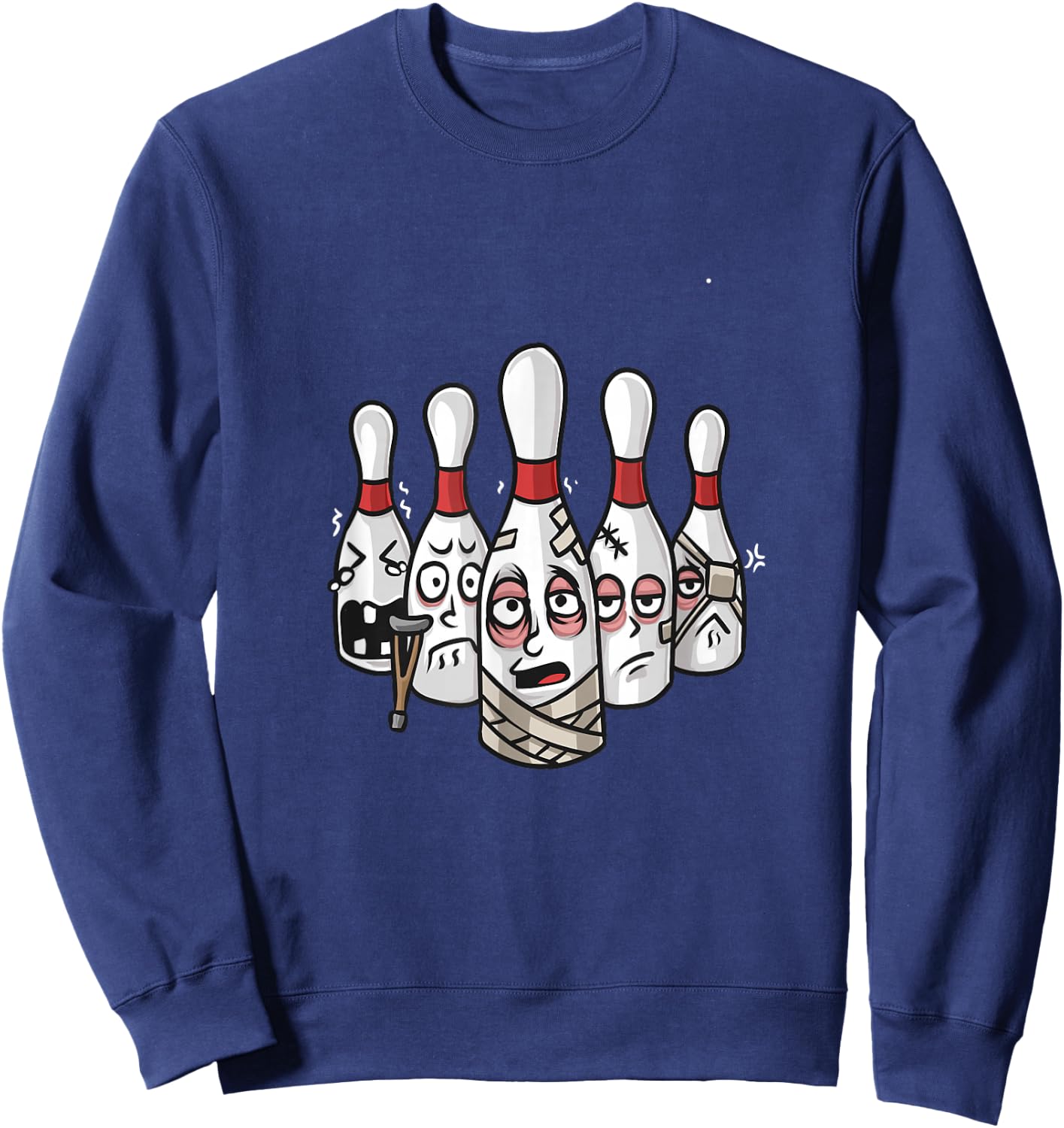 Funny Bowling Pins with Crutches and Bandages Bowling Sweatshirt - Sweatshirt | Navy