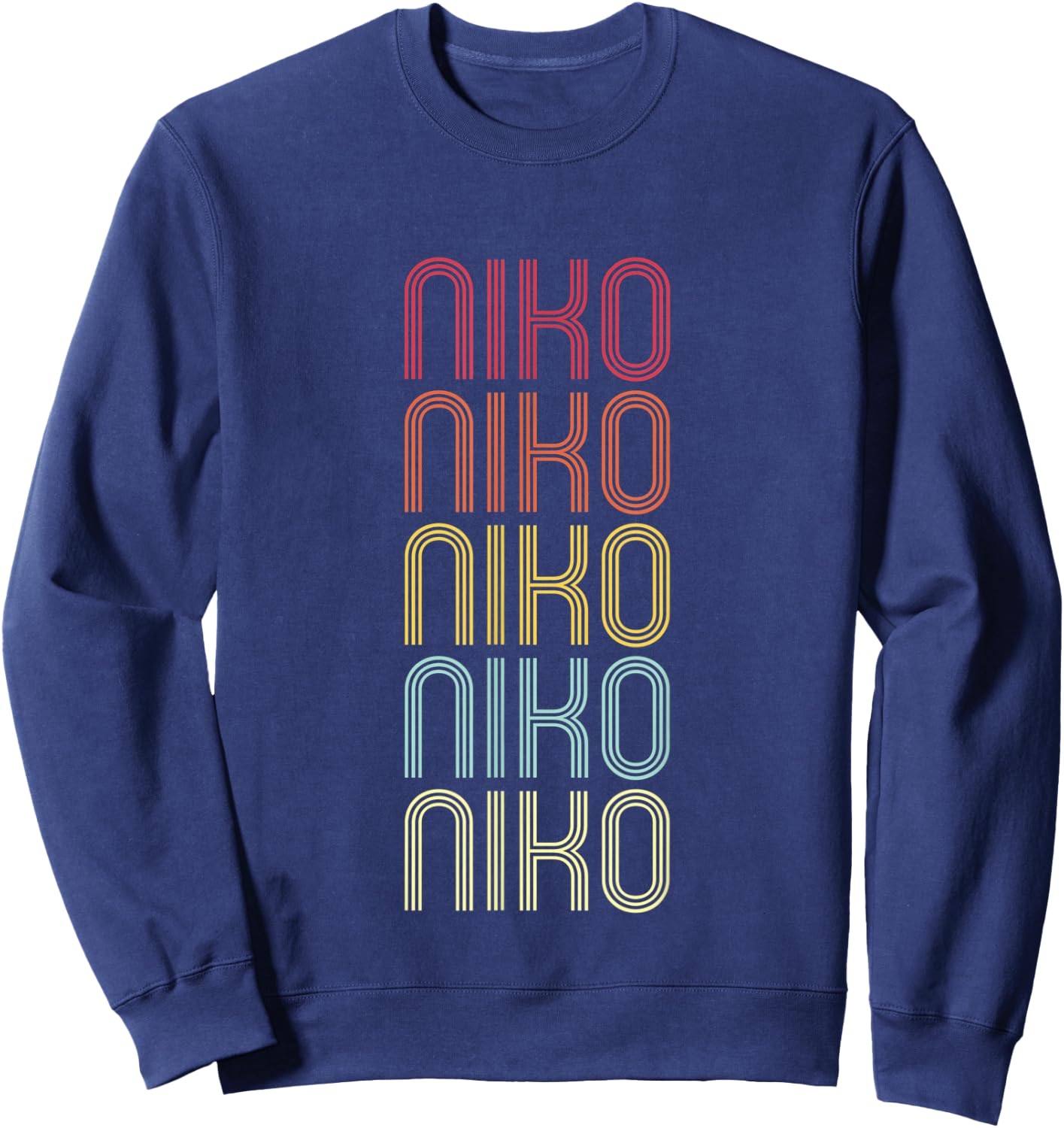 Niko Retro Wordmark Pattern Vintage Personalized 70s Sweatshirt - Sweatshirt | Navy