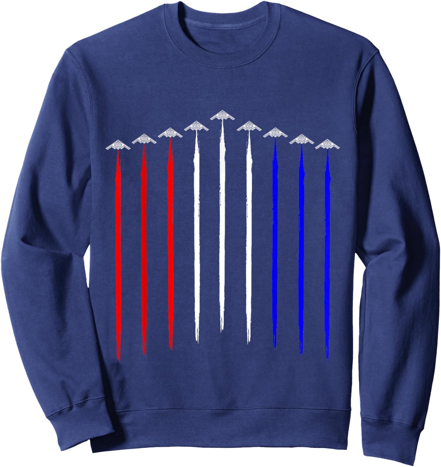 B-2 Bomber Squadron Contrails American Flag Stealth B2 Sweatshirt - Sweatshirt | Navy