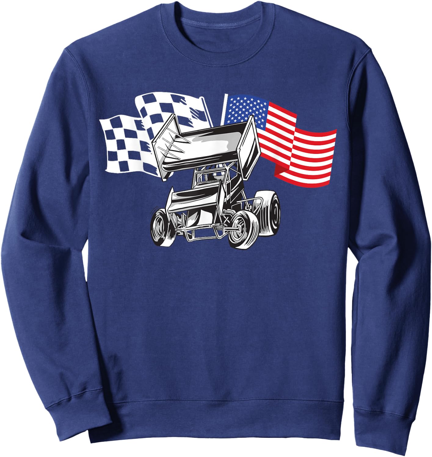 Sprint Car Racing USA Flag Sweatshirt - Sweatshirt | Navy
