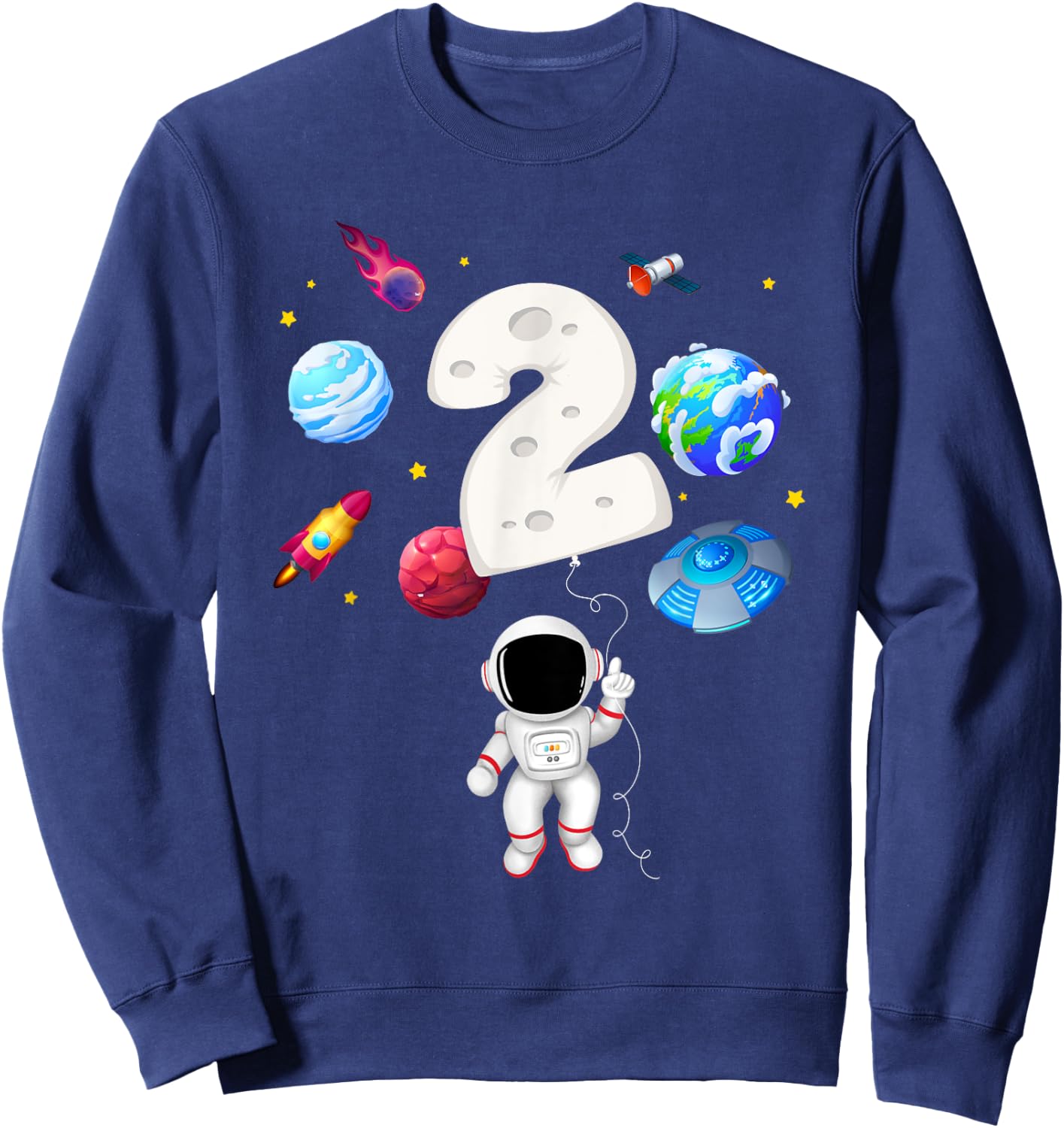 2nd Astronaut Birthday Party 2 Years Old Astronomy Costume Sweatshirt - Sweatshirt | Navy