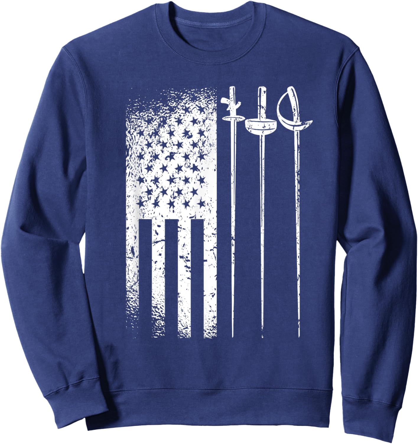 American Fencing Gear Patriotic USA Flag Fencer 4th of July Girls Kids Men Sweatshirt - Sweatshirt | Navy