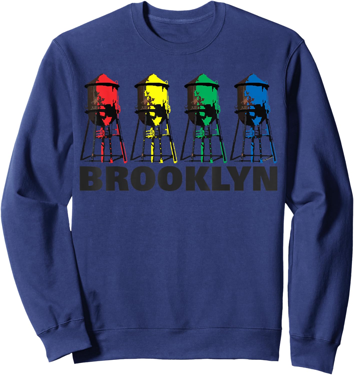 City-Souvenirs Brooklyn Water Tower , Men's -Adults Grey , Small, Classic Fit, , Short Sleeve Sweatshirt - Sweatshirt | Navy