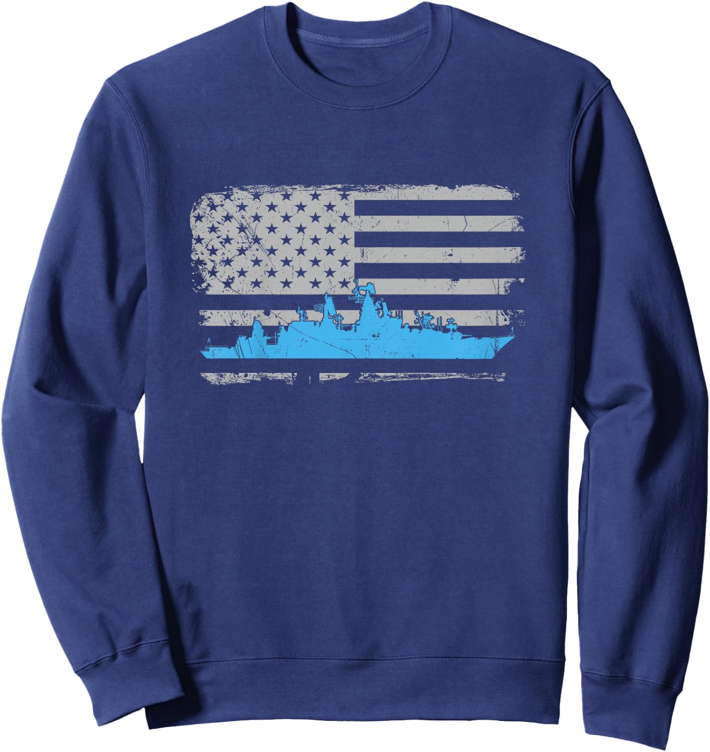 Military Battleship American Flag Shirt for Kids Sweatshirt - Sweatshirt | Navy