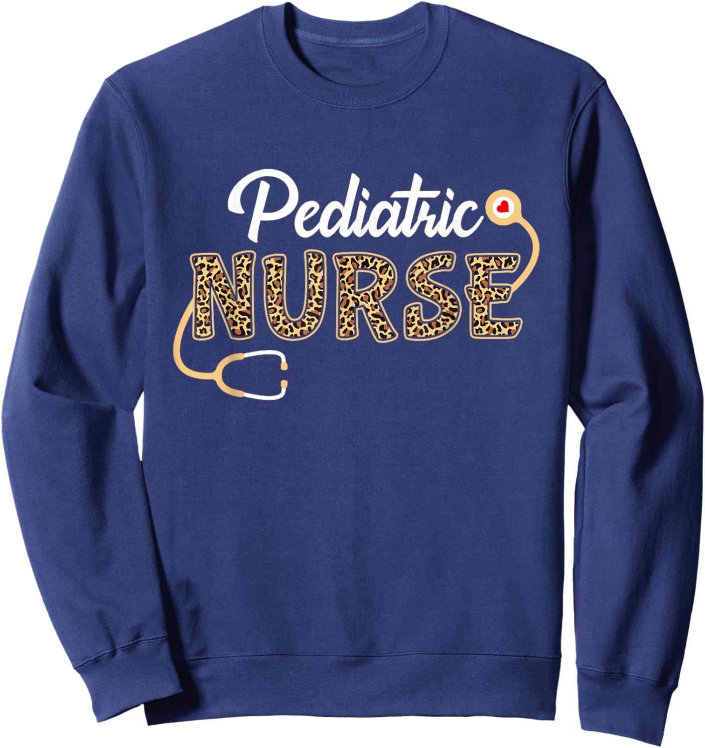 Pediatric Nurse Leopard Print Stethoscope Heart Nursing Sweatshirt - Sweatshirt | Navy