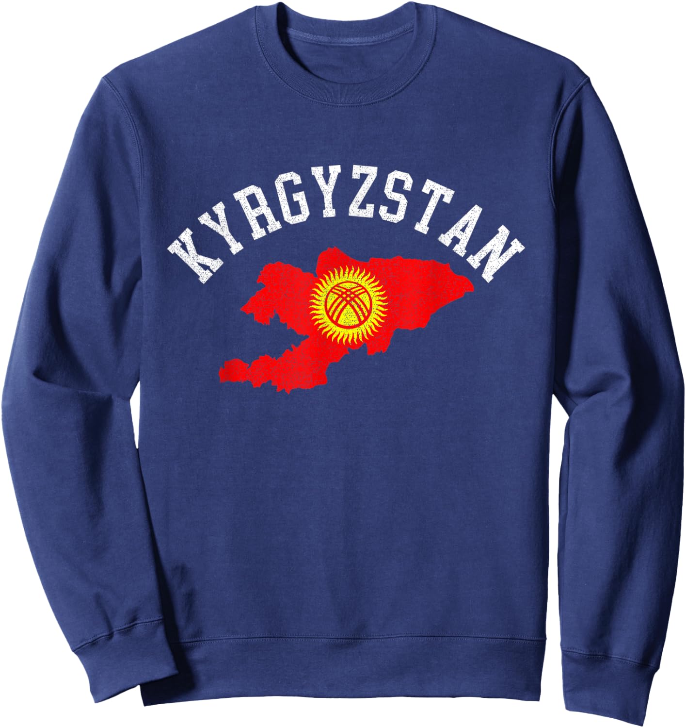Patriotic Men Women Kyrgyzstan Flag Map Distressed Sweatshirt - Sweatshirt | Navy