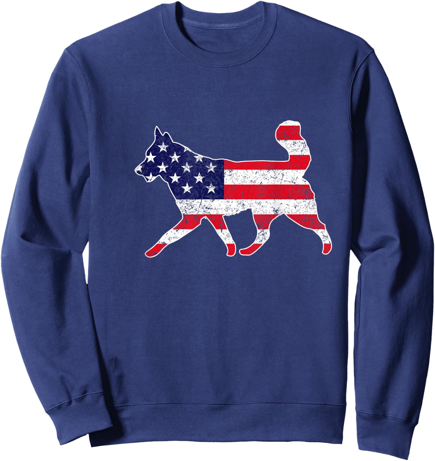 4th Of July Siberian Husky Dog Graphic Patriotic USA Flag Sweatshirt - Sweatshirt | Navy