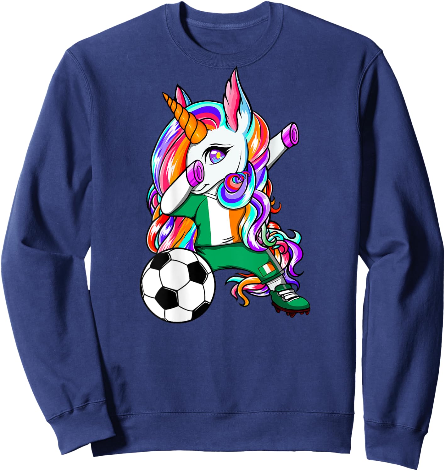 Dabbing Unicorn Ireland Soccer Lovers Jersey Irish Football Sweatshirt - Sweatshirt | Navy