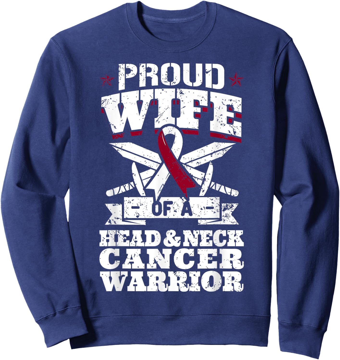 Proud Wife Of A Head & Neck Cancer Warrior Awareness Ribbon Sweatshirt - Sweatshirt | Navy