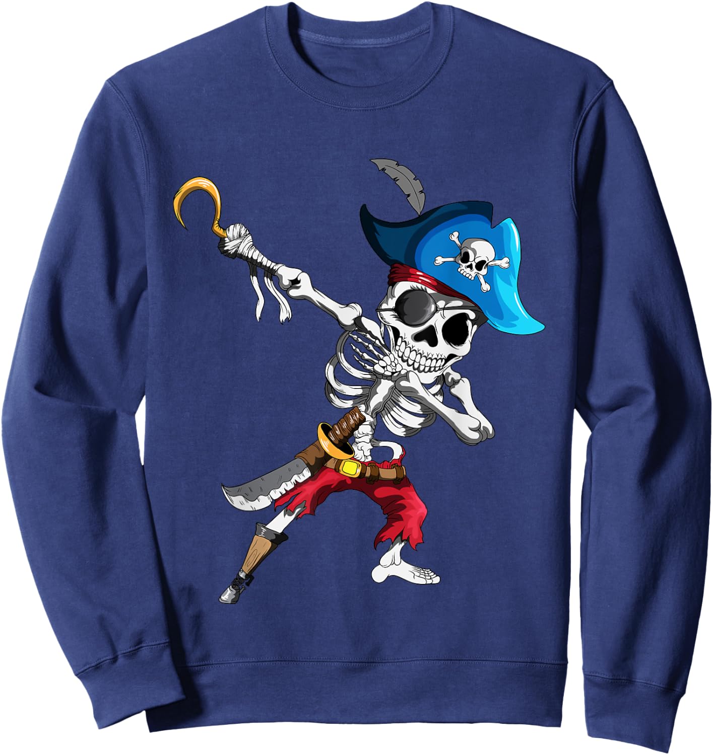 Dabbing Pirates Skeleton Eye Flap Pirate Ship Halloween Sweatshirt - Sweatshirt | Navy