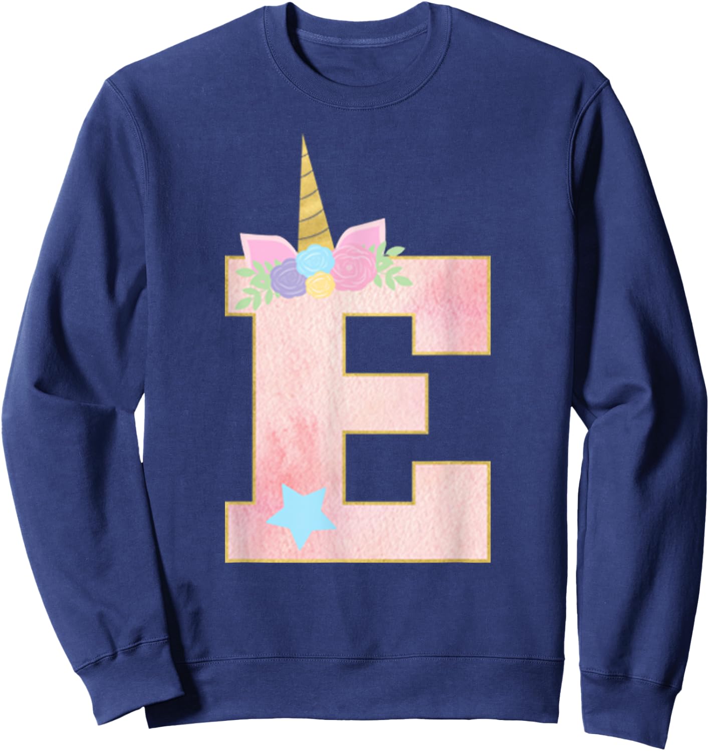 Initial Letter E Unicorn Monogram for Girls Unicorn Birthday Sweatshirt - Sweatshirt | Navy