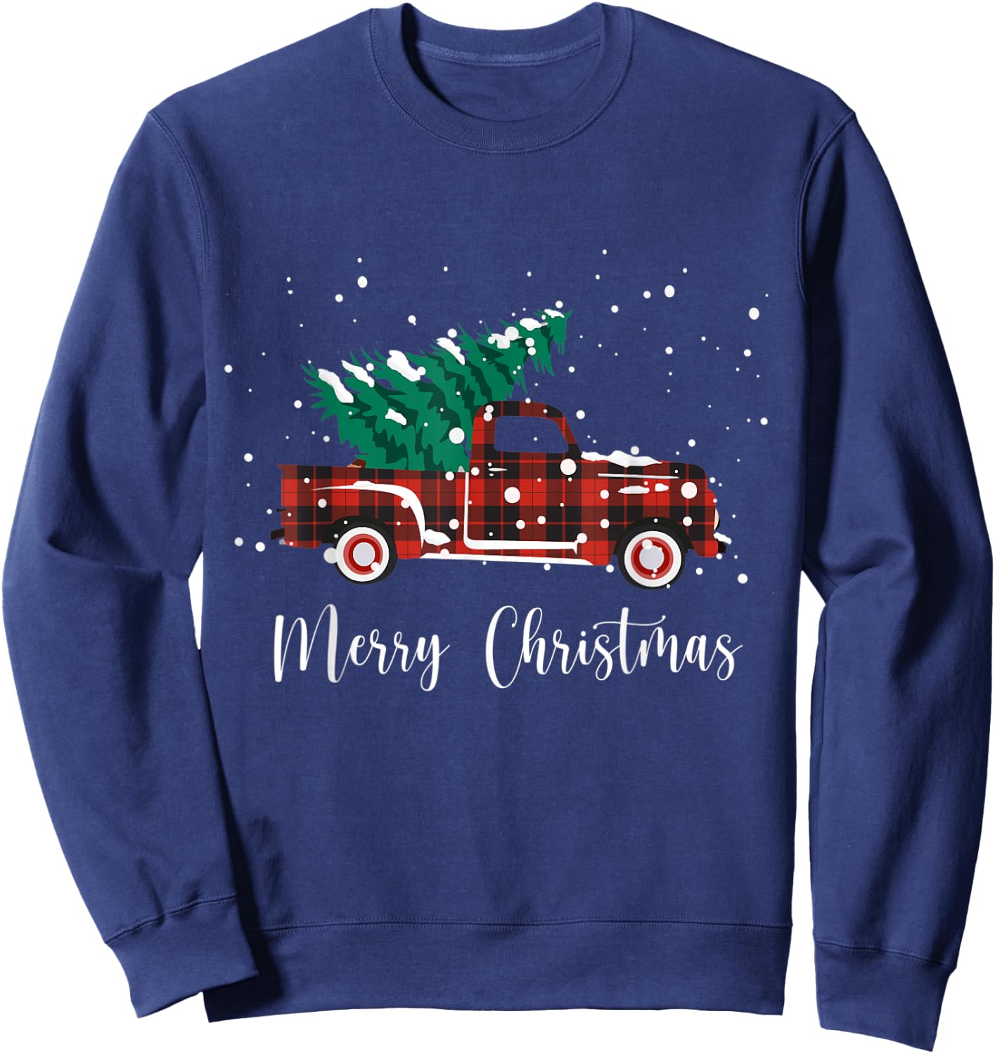 Merry Christmas Buffalo Truck Tree Red Plaid Sweatshirt - Sweatshirt | Navy