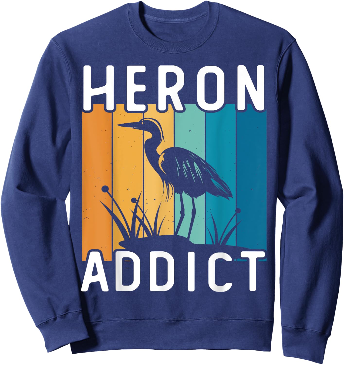 Retro Birding Heron Addict Bird Sweatshirt - Sweatshirt | Navy