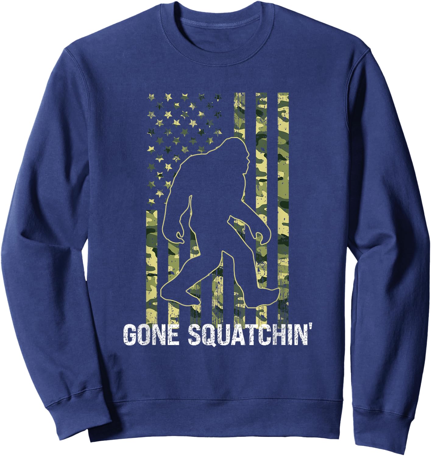 Gone Squatchin' Funny Bigfoot American Flag Camo Sasquatch Kids Men Sweatshirt - Sweatshirt | Navy