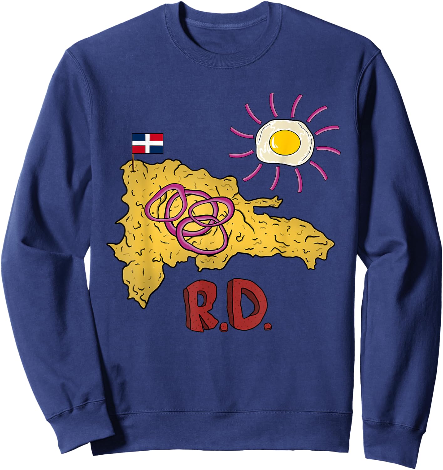 Dominican Republic Favorite Food | Mangú DR Map Egg & Salami Sweatshirt - Sweatshirt | Navy