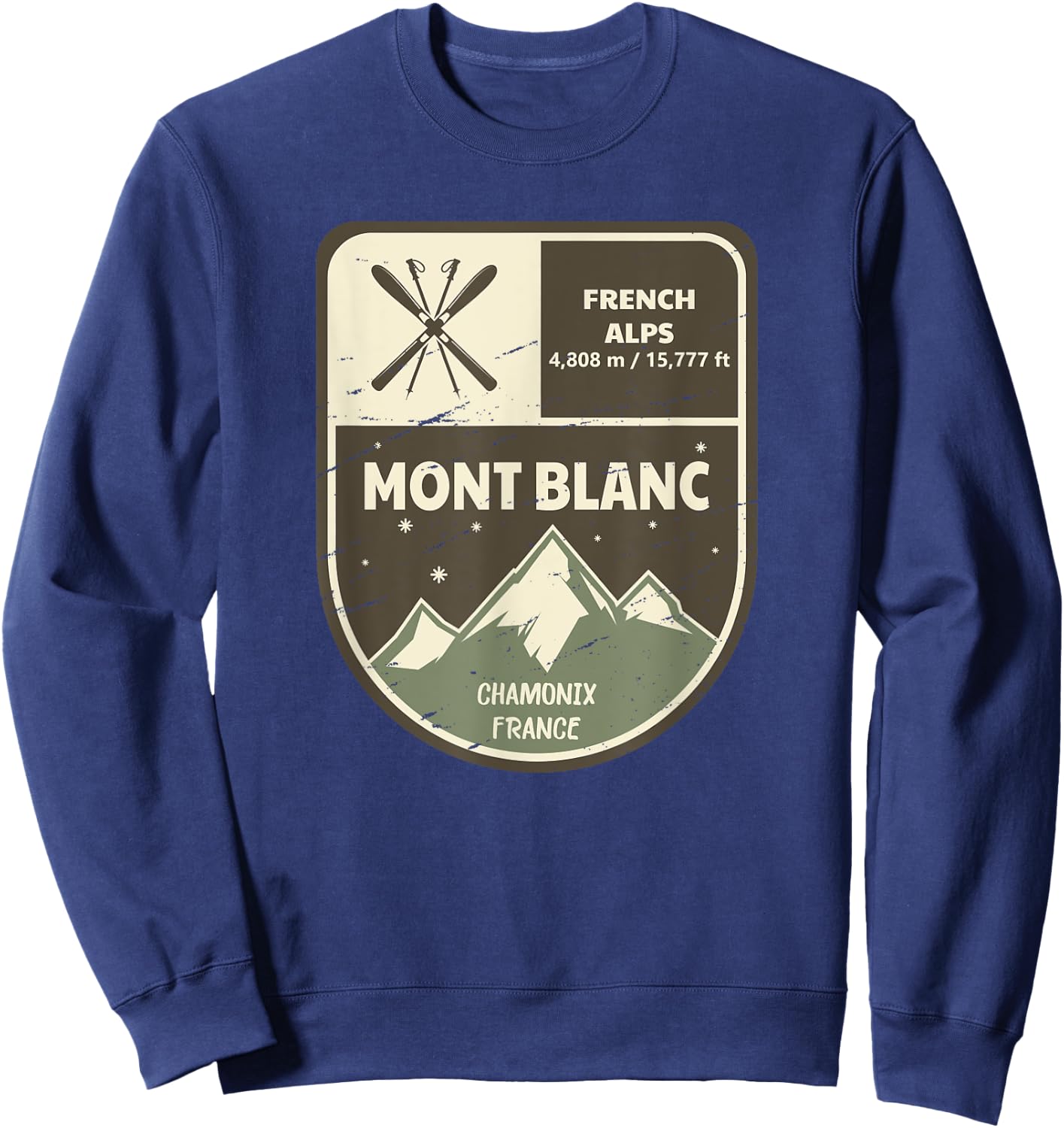 Mont Blanc French Alps Chamonix France Vintage Sweatshirt - Sweatshirt | Navy