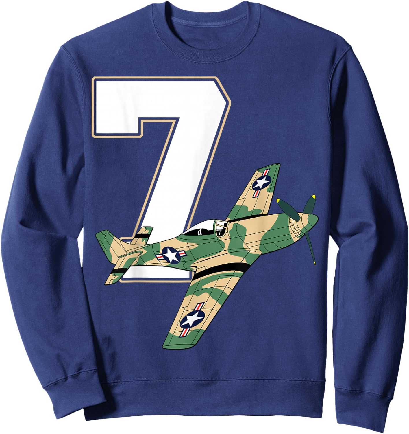 7th Birthday Military Plane Aircraft Fighter 7 Years Old Boy Sweatshirt - Sweatshirt | Navy