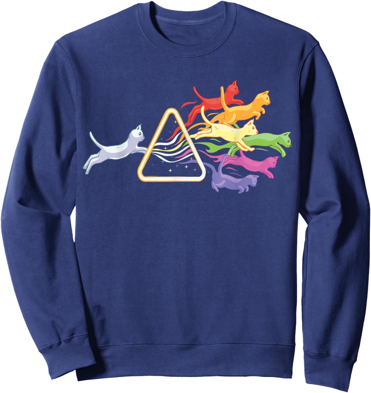 Cat Prism Rainbow Light Funny Physics Science Sweatshirt - Sweatshirt | Navy