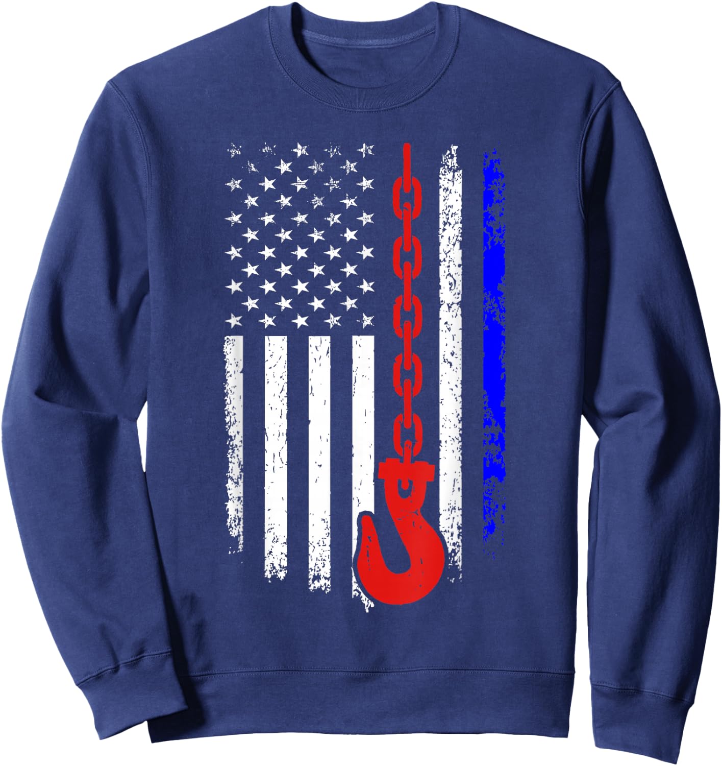 Tow Truck Driver American Flag 4th of July Patriotic USA Sweatshirt - Sweatshirt | Navy