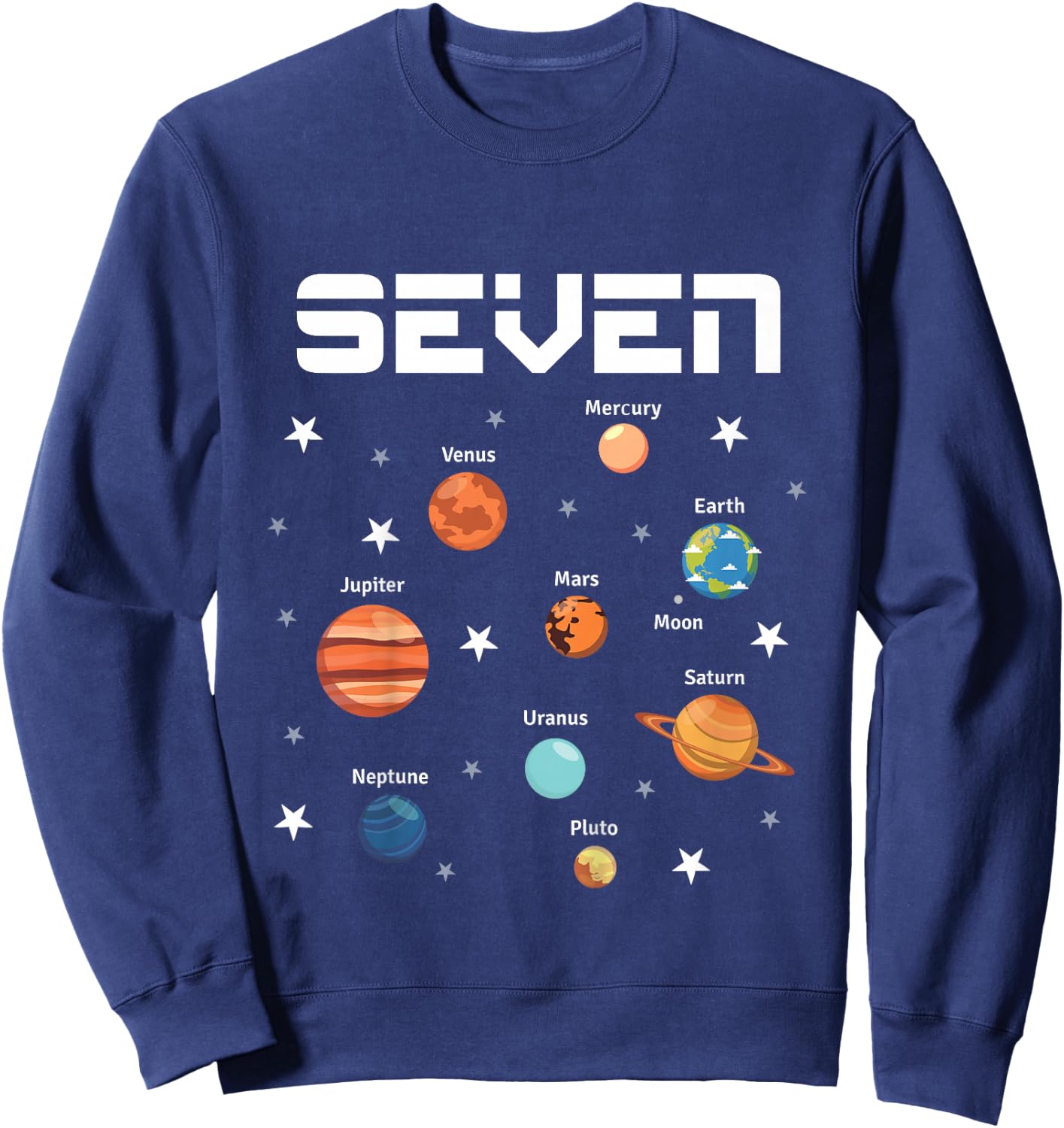 7 Year Old Outer Space Birthday Party Solar Planets 7th Gift Sweatshirt - Sweatshirt | Navy