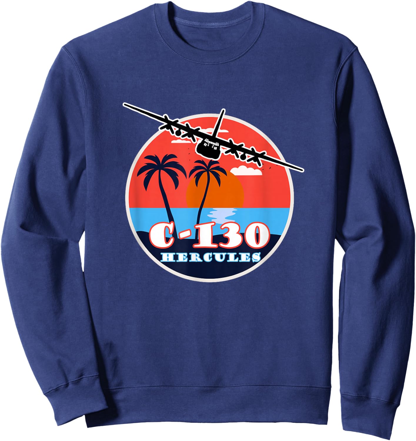 C-130 Vintage Tropical Sunset Cargo Aviation Sweatshirt - Sweatshirt | Navy